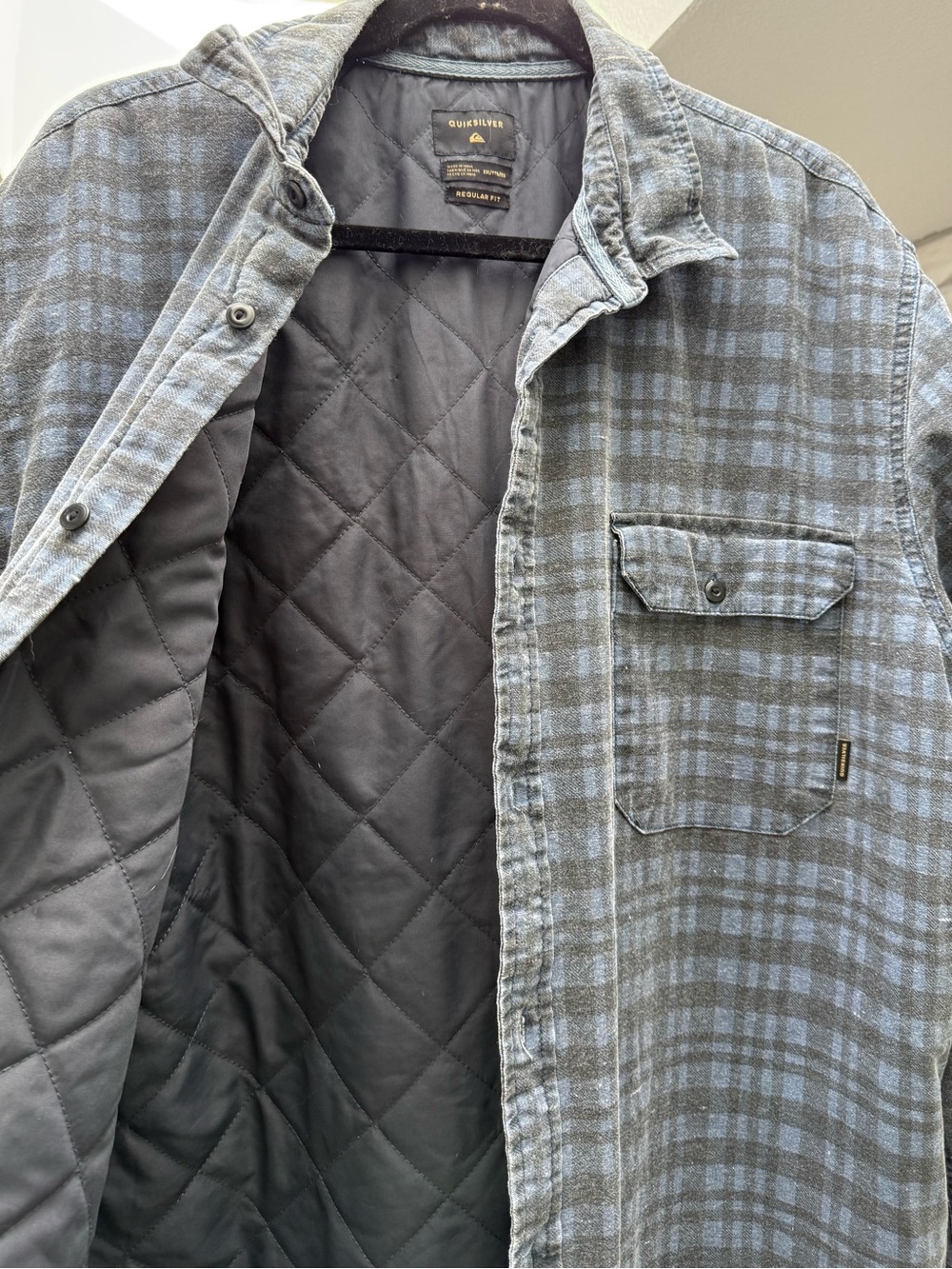 M’s XXL Quiksilver Plaid Flannel Shirt Jacket with Quilted Lining